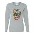 thumbnail image 2 of Wild Bobby Dean Russo Colorful Sugar Skull Streetwear Women Graphic Long Sleeve Tee, Heather Grey, X-Large, 2 of 5