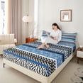 thumbnail image 4 of Manfei Tribal Damask Blue Full Size Sheets, Fashion Zebra Print Bed Sheets, Boho Stripes Abstract Sheet Sets, Breathable Home Decor, 4-Piece, 4 of 7