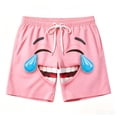 thumbnail image 3 of IWRICH Men's Board Shorts Funny Face Printed Elastic Drawstring Waist Swim Trunks Summer Casual Beach Resort Stretch Bathing Suits Pink XXXL, 3 of 4