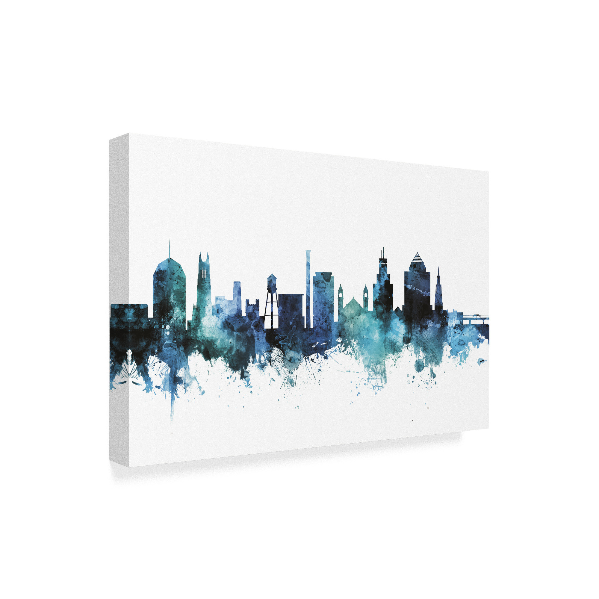 Trademark Fine Art 'Durham North Carolina Blue Teal Skyline' Canvas Art by Michael Tompsett