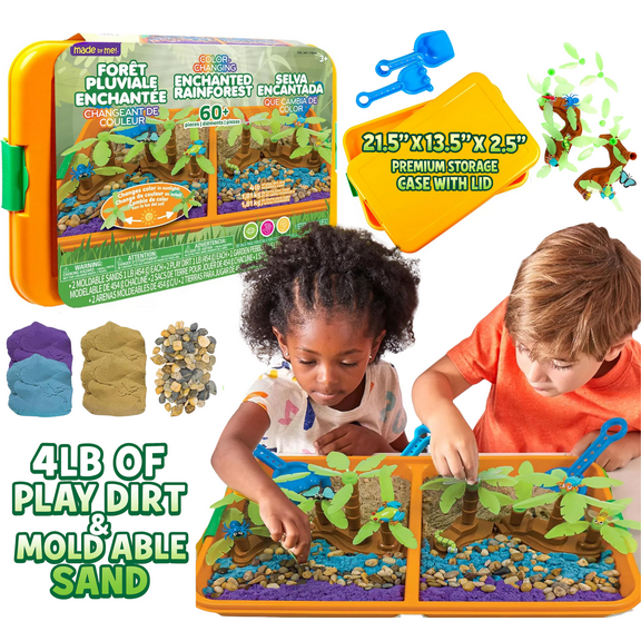 Made By Me 60 Piece Color-Changing Enchanted Rainforest Sensory Playset, Fun Sensory Bins for Toddlers 3 with Moldable Sand, Learn Through Play Toys, Unique Fine Motor Toys