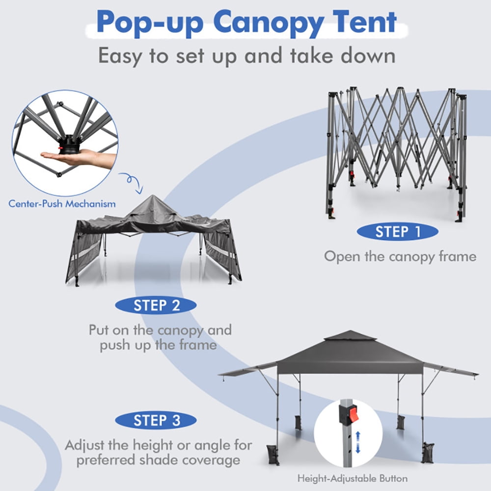 Aimee Lii 10 x 17.6 Feet Outdoor Instant Pop-up Canopy Tent with Dual Half Awnings, Backyard Canopy Gazebo for Party Camping BBQ Events, Gray