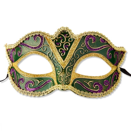 Mardi Gras Green and Gold Half-Face Mask, for Adults, by Way To Celebrate