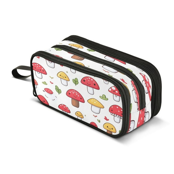 ALAZA Cute Mushrooms Pencil Case Bag 3 Compartment Pen Pouch Large Storage Holder Box Organizer