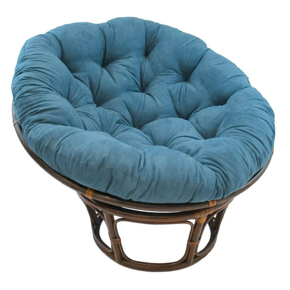International Caravan 42-inch Rattan Papasan Chair with Solid Micro Swede Cushion, Teal Grey