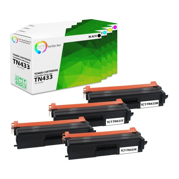 TCT TN433 Toner Cartridge 4 Pack - Premium Compatible Replacement for TN-433 TN433BK TN433C TN433M TN433Y High Yield