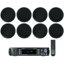 Rockville 1000 Watt Amplifier (8) 8" Black Ceiling Speakers For Restaurant/Bar