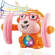 baby toys 6-12 months music toy dancing monkey with 360° roll and light, touch and voice control music and light baby toys 3-6 months crawling toy, suitable for baby boys and girls gifts-orange