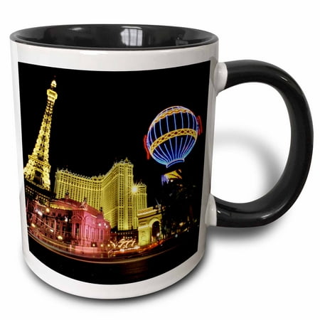 3dRose Paris Hotel and Casin at Las Vegas Strip United States - Two Tone Black Mug,