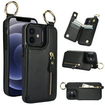 Wallet Case for iPhone 11, Premium Vintage PU Leather Magnetic Closure Handbag Zipper Pocket Case Kickstand Card Holder Slots with Ring Hook Shockproof Flip Cover for iPhone 11, Black