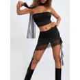thumbnail image 6 of ZAXARRA Women 3 Piece Summer Outfits Bandeau Tops and Mesh Ruffled Irregular Skirt with Scarf Set for Streetwear, 6 of 8