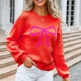 thumbnail image 5 of Fesfesfes Women's Casual Blouses Fall Winter Warmkeeping Long Sleeved Round Neck Knitted Sweater Priting Contrast Color Fashion Tops(Red#3,XL), 5 of 7