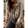 thumbnail image 4 of Women Long Sleeve Button Down Cotton Linen Shirt Western Cowgirl Vintage Elegant Boho Floral Printed Blouses S, 4 of 10