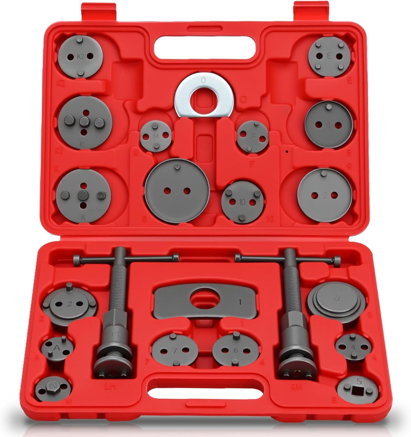 GOOACC 22pcs Disc Brake Caliper Compression Tool Set, Caliper Piston Compressor Tool for Brake Pad Replacement Reset Heavy Duty Brake Tools Brake Caliper Piston Rewind Tool Caliper Press Tool Kit,Red
