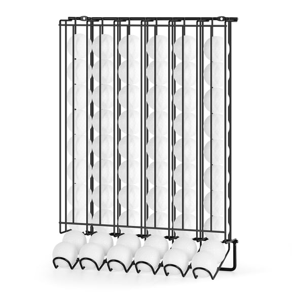 Golf Ball Display Rack & Organizer - 60 Ball Capacity Wall Mount/Tabletop Metal Holder with Gravity-Fed Dispenser, Black Steel Storage Stand