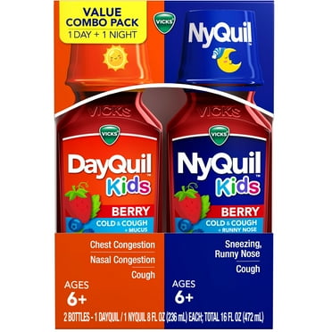 Vicks DayQuil and NyQuil Kids Cold and Cough Liquid, Cold Medicine for Children, Berry, 2x8 Fl oz