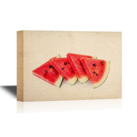 wall26 - Canvas Wall Art - Watermelon Slices on Vintage Background - Gallery Wrap Modern Home Decor | Ready to Hang - 16x24 inches