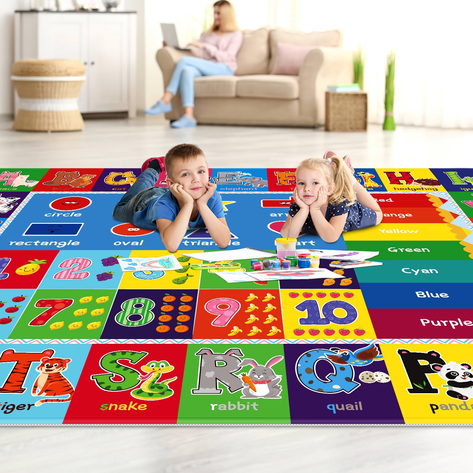 AKASISRUG Baby Play Mat Kids Rug for Playroom, Floor Mat for Toddlers, Playtime Collection ABC, Numbers, Animals Educational Area Rugs for Kids Room Classroom
