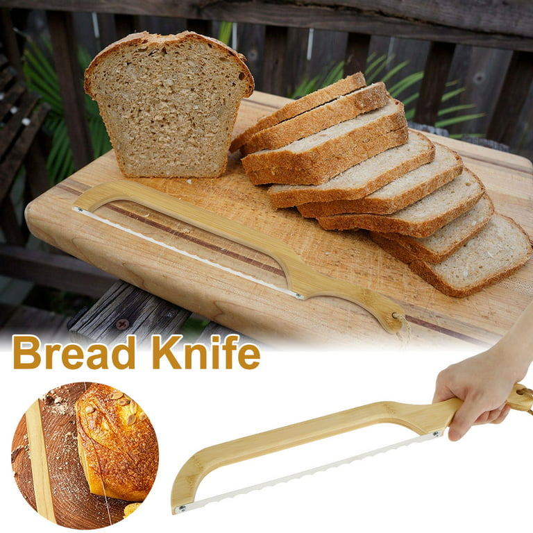 Jetcloudlive Wooden Bread Bow Knife, 15.7 inch Serrated Bagel Knife Sourdough Cutter Fiddle Bow Bread Slicer Knife for Homemade Bread, Premium