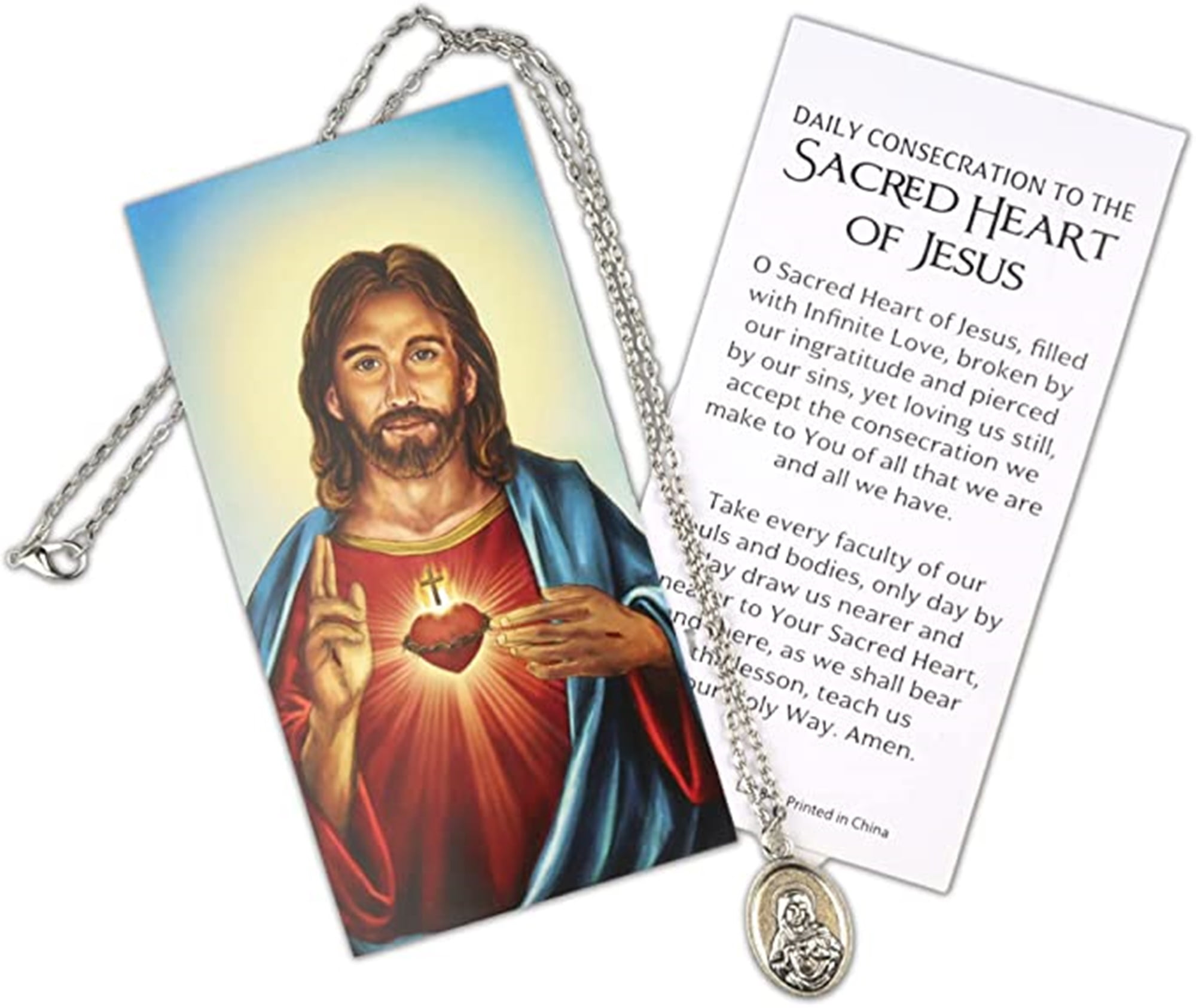 Sacred Heart Pendant Necklace and Prayer Card, Catholic Jewelry Gifts