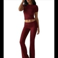 thumbnail image 4 of Solid Color Slim Fit Short Sleeve Trousers Suit Wine Red XXS, 4 of 7