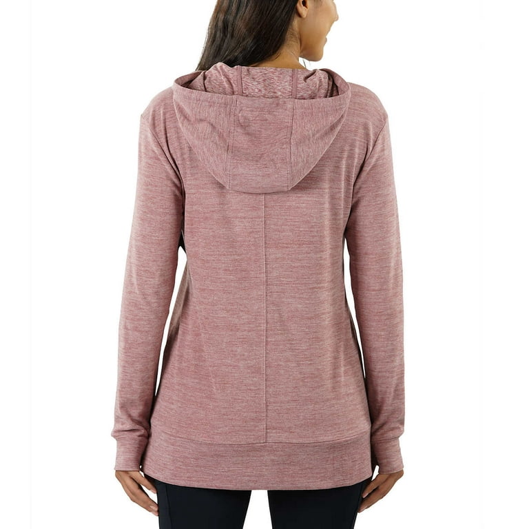 Spyder Women's Moister Wicking Brushed Fabric Active Top Thumb Holes Tunic  Length Hoodie-Pink / XL 
