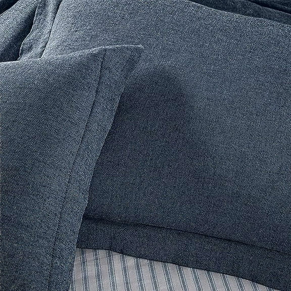 Chezmoi Collection Chambray Cotton Lightweight Comforter Set King Size 3-Piece Soft Comfy Breathable Yarn Dyed Light Denim Textured Reversible Chalk Stripe Bedding for All Season