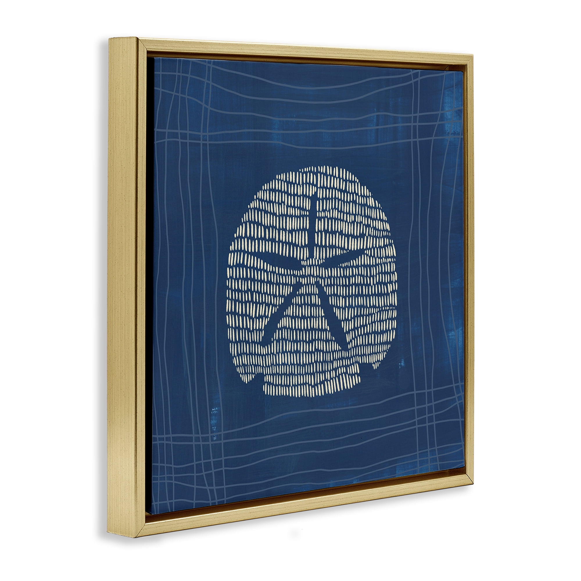 Stupell Industries Sand Dollar on Blue Coastal Painting Gold Floater Framed Canvas Art Print Wall Art, 18 x 18