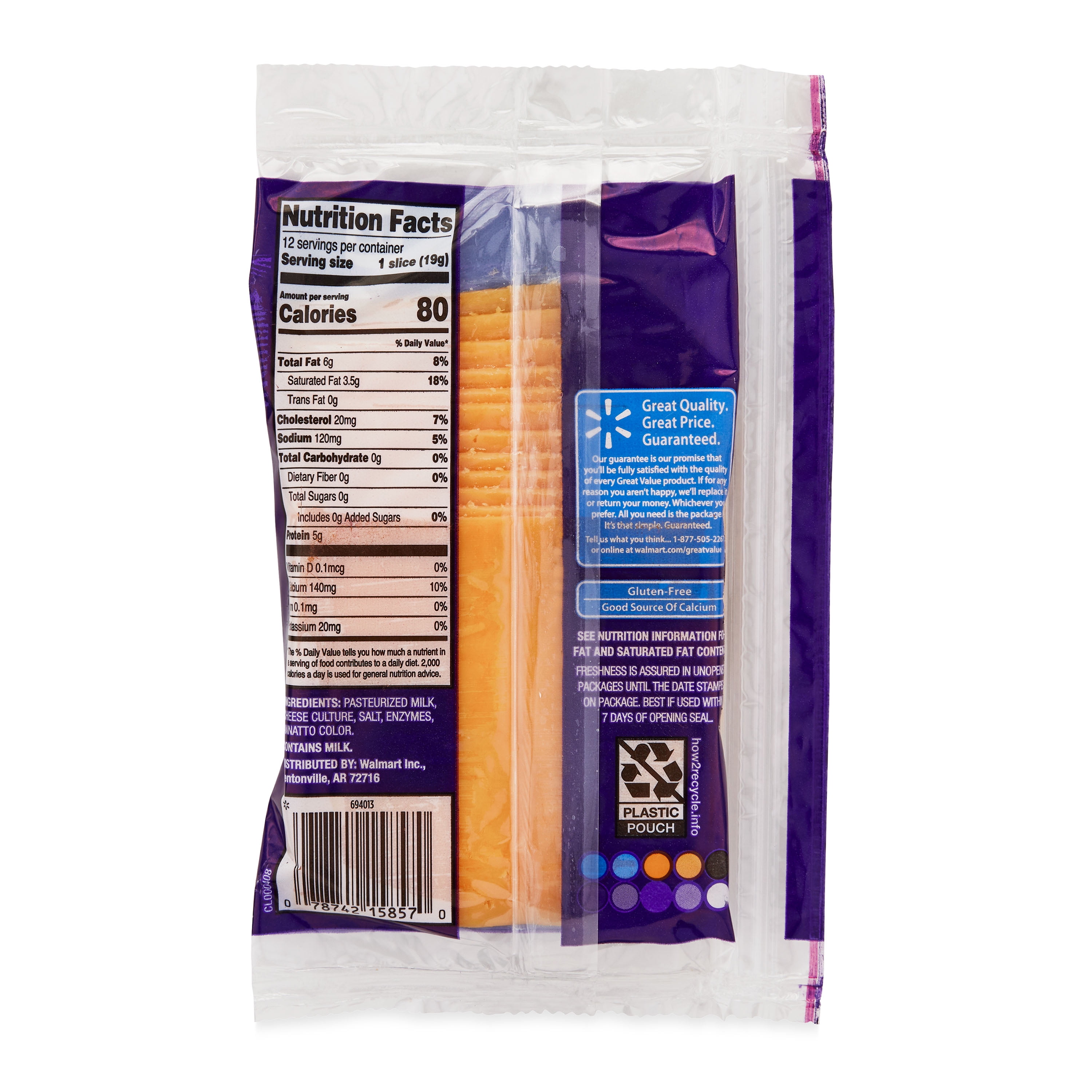 Great Value Medium Cheddar Deli Style Sliced Cheese, 8 oz, 12 Slices