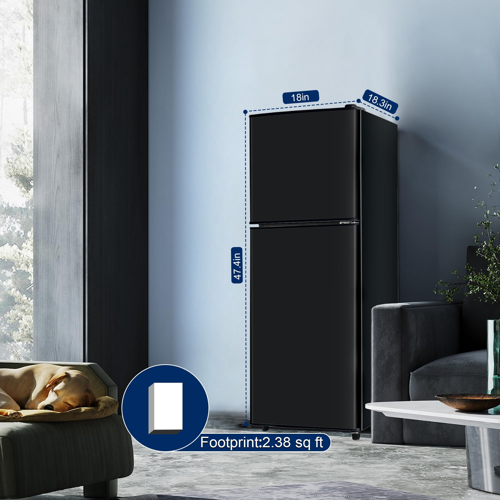 4.8 Cu.Ft Apartment Refrigerator with Freezer, Adjustable Thermostat Removable Glass Shelves, Quiet R600 Compressor Space Saving for Dorm Office RV Kitchen, Black