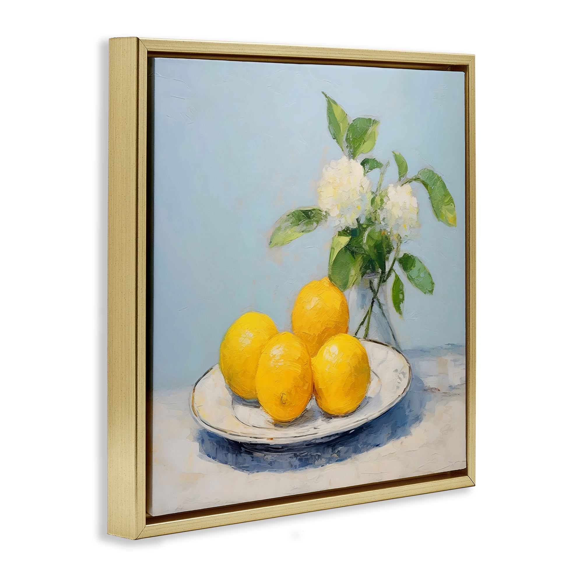 Stupell Industries Vase of Flowers and Lemons Gold Framed Floater Canvas Wall Art, design by Creative Studio