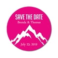 thumbnail image 1 of Darling Souvenir Round 45 Pcs Snowy Mountain Save The Date Stickers Personalized Bride Groom Names And Date Envelope Seals - Fuchsia Pink, 1 of 4