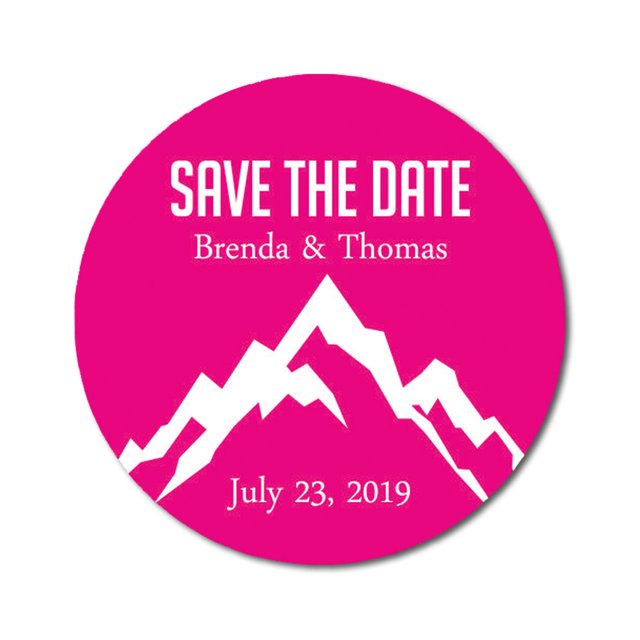 Darling Souvenir Round 45 Pcs Snowy Mountain Save The Date Stickers Personalized Bride Groom Names And Date Envelope Seals - Fuchsia Pink