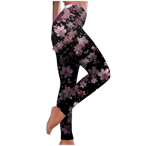 Riecok Leggings for Women Plus Size Stretchy High Waisted Pants Floral Printed Fall Leggings Running Yoga Pants