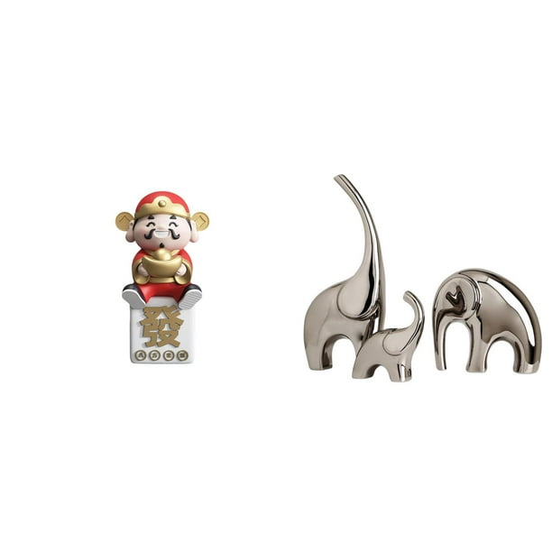 Estatua De Cerámica De La Familia De Elefantes De La Fortuna, Ideal Para Decorar El Hogar En Año Nuevo. Adorno Coleccionable Para Estantería, Librero O Soporte De TV. Figura De Animal De La