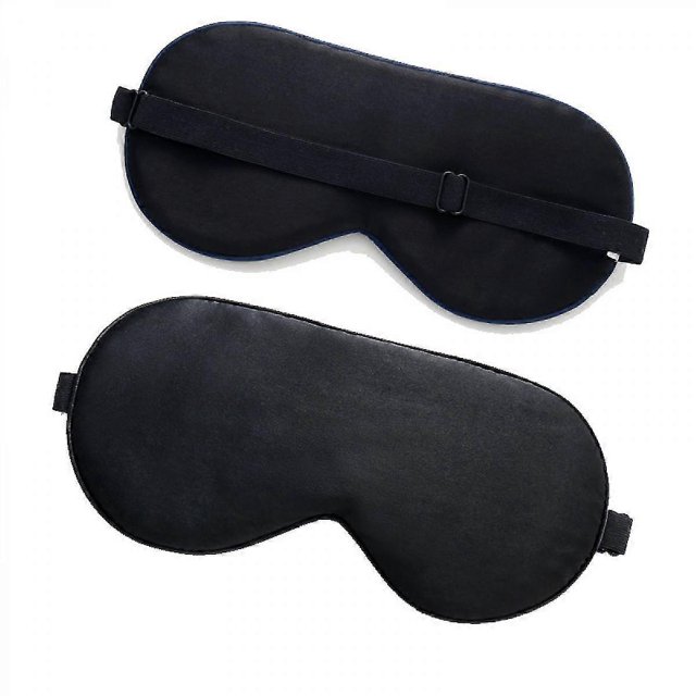Sleep Mask Night Cover Eye Sleeping Silk Satin Masks For Women Men, Blindfold For Airplane Travel Adjustable Strap (black)