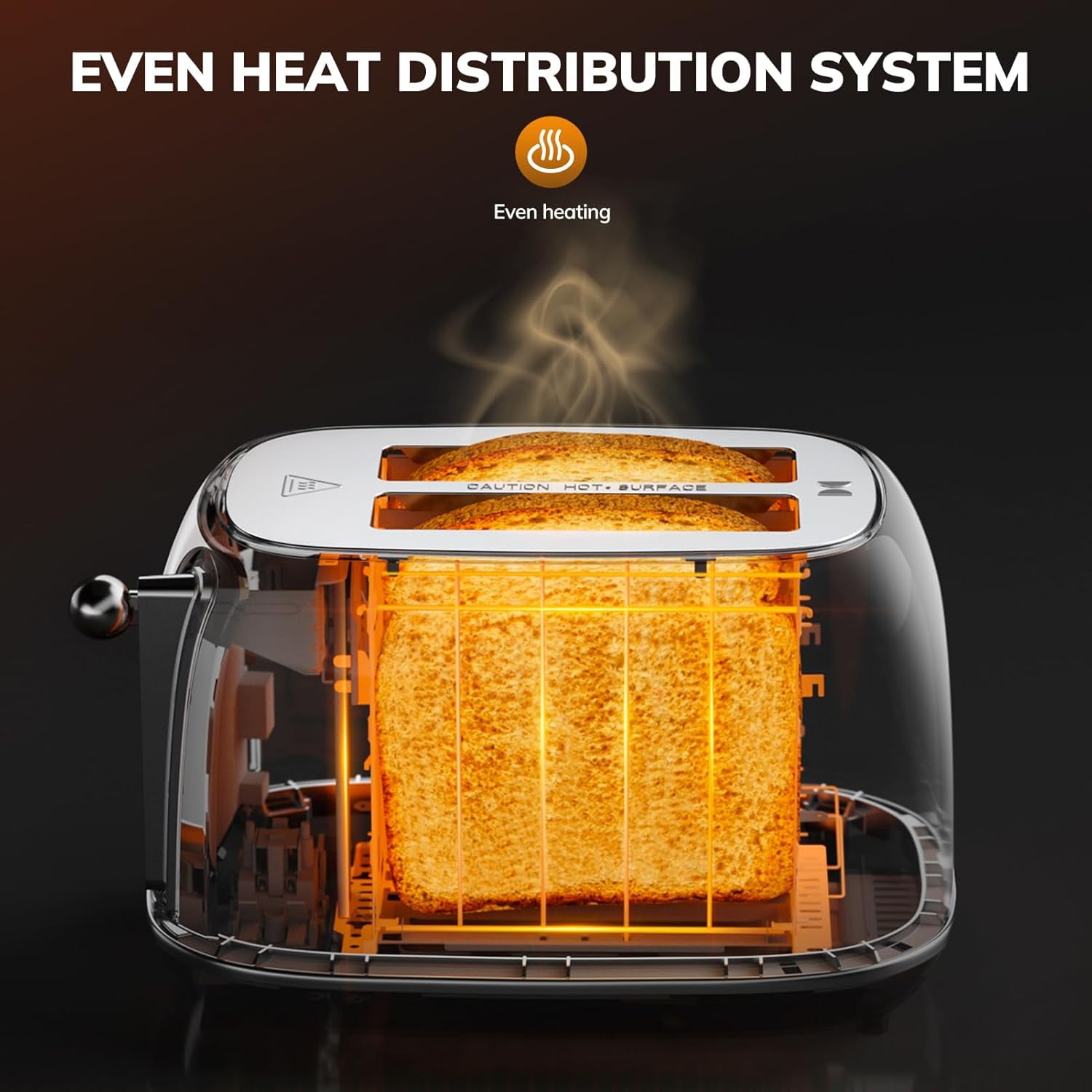 Smart Touch Screen Toaster 2 Slice, Retro Wide Slot Stainless Steel Toaster with 6 Browning Levels, Reheat & Defrost, for Bagel, Toast, Bread, Removable Crumb Tray, Black
