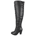 thumbnail image 2 of Forever Camila-48 Women's Lace Up Over The Knee Boots Stacked Block High Heel Side Zipper Thigh High Boots Black 10, 2 of 6