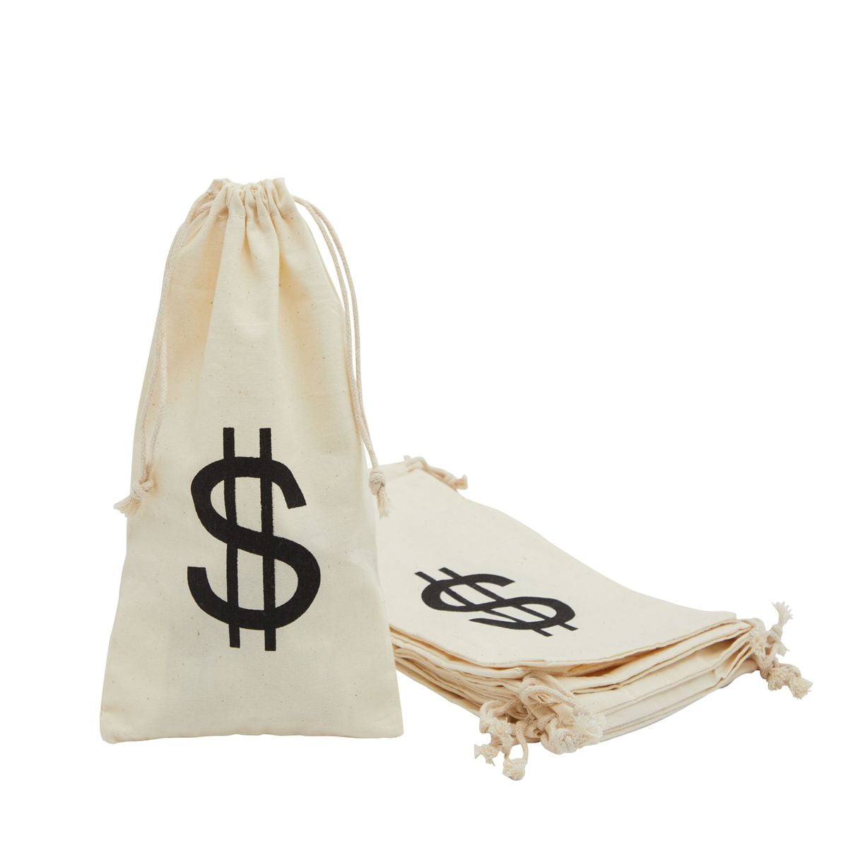 Large Dollar Sign Canvas Drawstring Money Bag 
