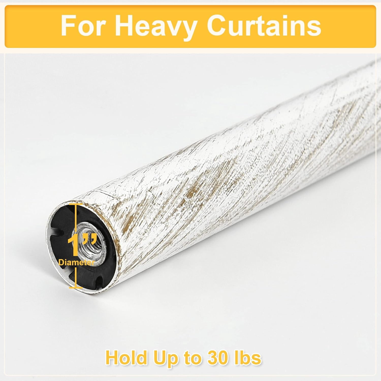 NICETOWN 1" White Curtain Rods, Adjustable Length 48 to 84 inch, Suitable for Living Room & Bedroom Curtains, White, Set of 1