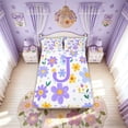 thumbnail image 4 of Meiyoeat Kawaii Colorful Flower J Letter Full Size Sheets for Women Girls, Purple Girly Bed Sheets, 4-Piece, 4 of 5