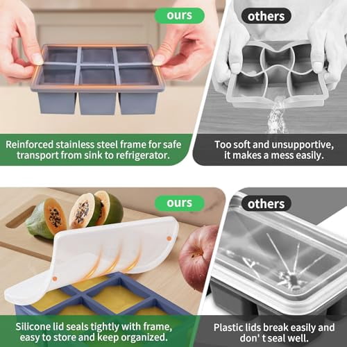 2-Pack Large Square Silicone Ice Cube Tray with Lid for Whiskey Cocktails, 2-Inch Huge Ice Cube Maker Mold for Drinks, Big Cubed Ice Trays for Old Fashioned