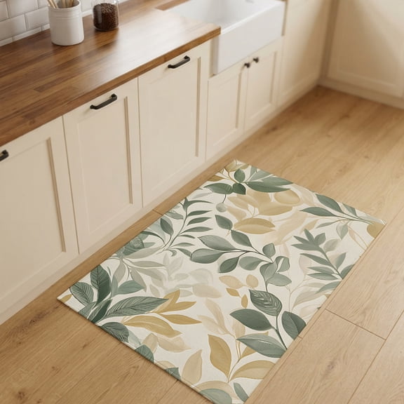 2x3ft Rectangle Rug,Sage Green Leaf Spring Plant Washable Area Rugs Non-Slip Accent Rug Country Leaves Seamless Soft Circle Carpet for Living Room Bedroom Home Office Decor