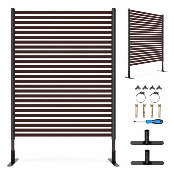 lalahoni 71" H x 48" W Metal Outdoor Privacy Screen, Freestanding Decorative Weather-Resistant Fence Panel for Patio, Balcony, Backyard, Brown