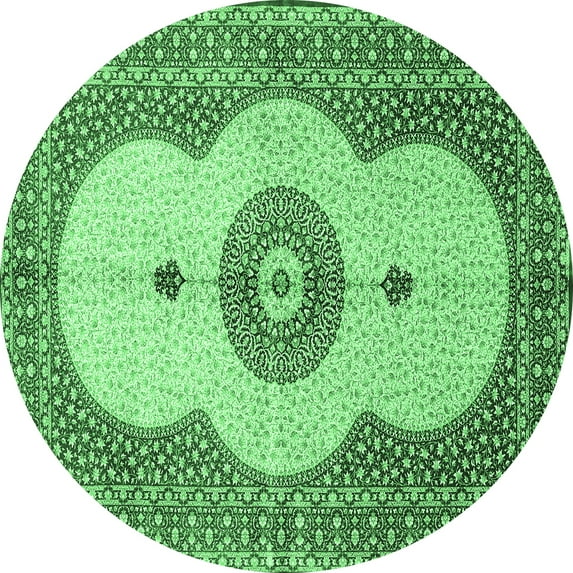 Ahgly Company Indoor Round Medallion Emerald Green Traditional Area Rugs, 3' Round
