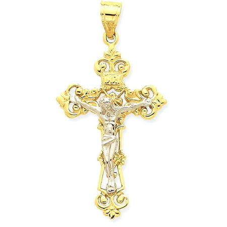 Indian Gold Jewelry - ICE CARATS 14kt Two Tone Yellow Gold Inri Fleur De Lis Crucifix Cross Religious Pendant Charm Necklace Fine Jewelry Ideal Gifts For Women Gift Set From Heart