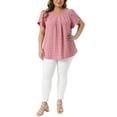thumbnail image 2 of Agnes Orinda Women's Plus Size Easter Tops Swiss Dot Crew Neck Short Tulip Sleeve Shirts Front Pleated Summer Blouse 4X Pink, 2 of 5