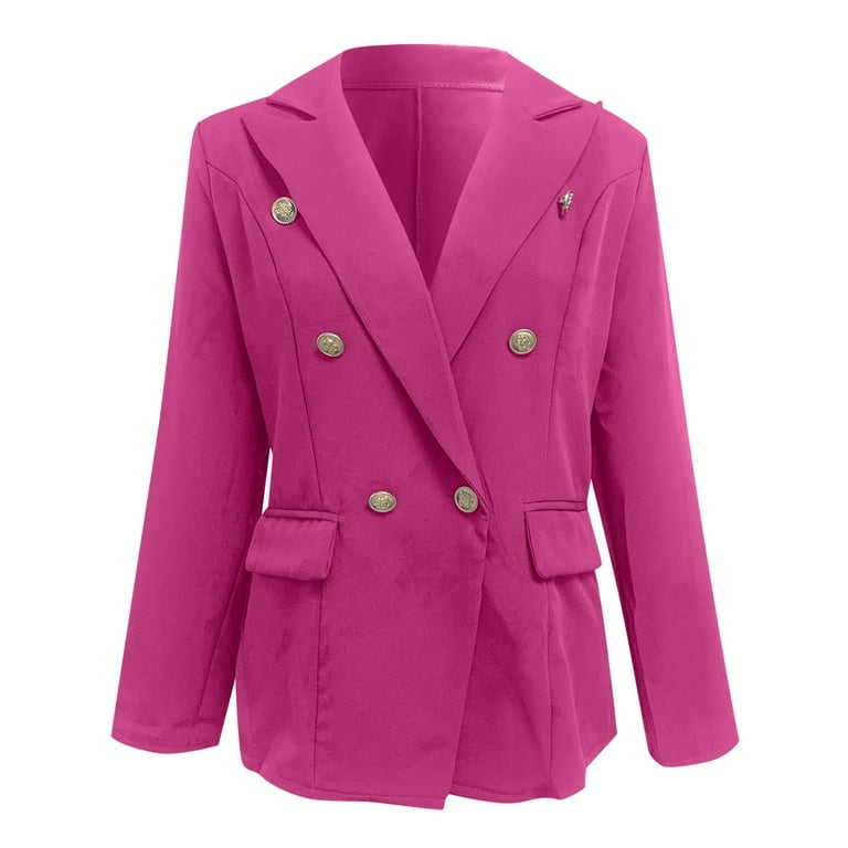 NIUREDLTD Blazer Jacket For Women Long Sleeve Solid Color Suit Jackets  Lapel Double Breasted Work Office Coat With Pockets Hot Pink XL
