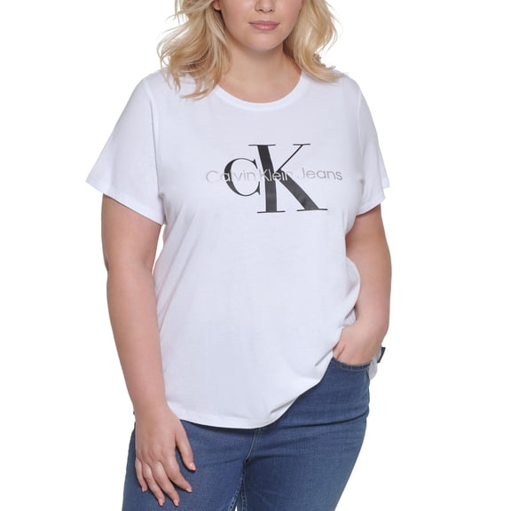 Calvin Klein Jeans Trendy Plus Size Graphic Logo T-Shirt White/Black 3X
