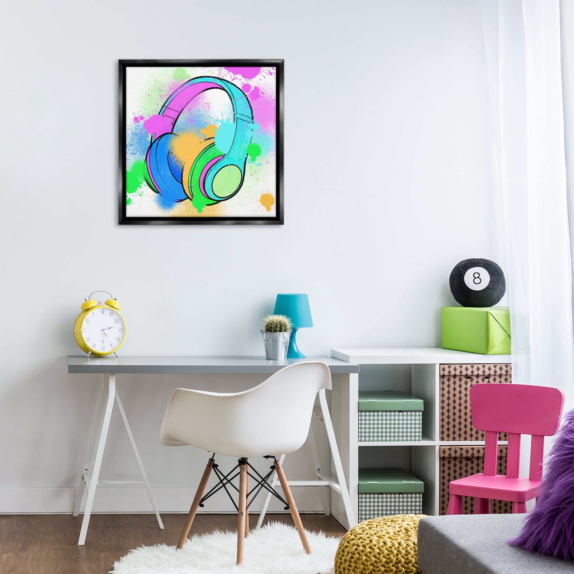 Stupell Industries Splattered Music Headphones Entertainment Painting Black Floater Framed Canvas Art Print Wall Art, 25 x 25